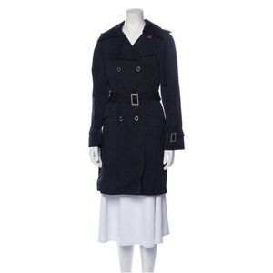 Michael Kors Womens Authentic Solid Black Long Sleeve Trench Coat Jacket Xs